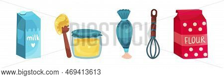 Ingredients And Tools For Baking Pastry Vector Set