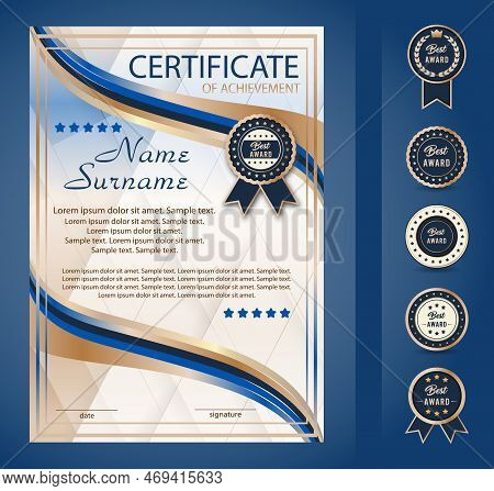 Certificate Of Achievement And Premium Label With Ribbon. Vertical Template.