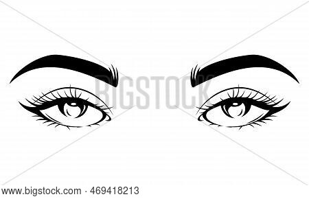 Black And White Girl's Eyes, Eyelashes And Eyebrows - Girl's Eyes Silhouette Art