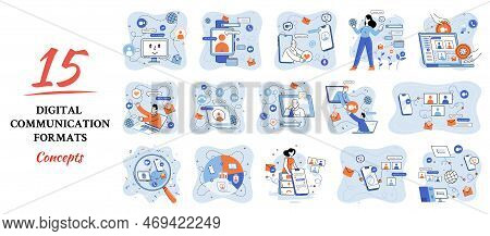 Digital Communication Formats Metaphor, Content Online Data And Social Media Streaming. Abstract Mod