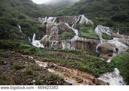 Golden Waterfall Is One Of The Most Beautiful Waterfall In Taiwan. It Is Located At Jinguashi Townsh