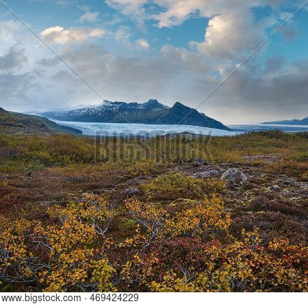 Beautiful Autumn View From Muagljufur Canyon To Fjallsarlon Glacier With Breidarlon Ice Lagoon, Icel
