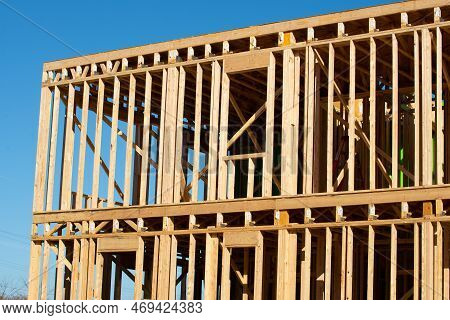 The Frame Of The Second Floor Of A Plywood House Truss Balk Framework