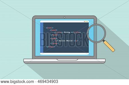 Html Website Structure Code Program With Laptop And Text Editor Program Vector Illustration