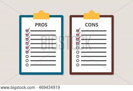 Pros And Cons Versus Compare Choice Checklist In Clipboard Vector Illustration