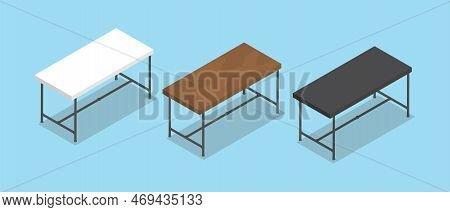 Desk Or Table Collection With Flat Style And Isometric Vector Illustration