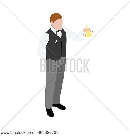Isometric Butler Ringing Bell 3d Vector Illustration