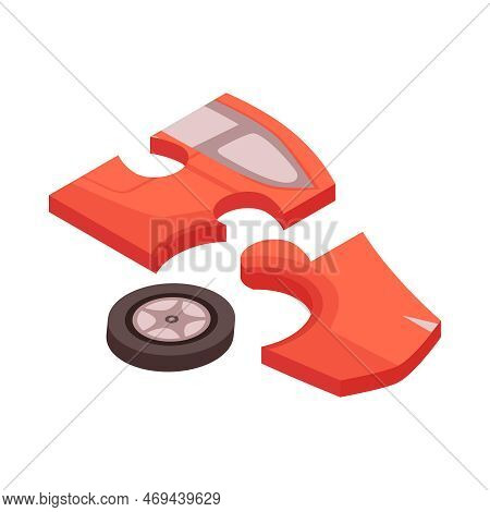 Car Sharing Isometric Icon With Automobile Puzzle Pieces 3d Vector Illustration