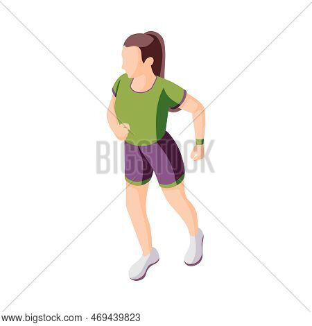 Fitness Isometric Icon With Young Woman Speedwalking 3d Vector Illustration