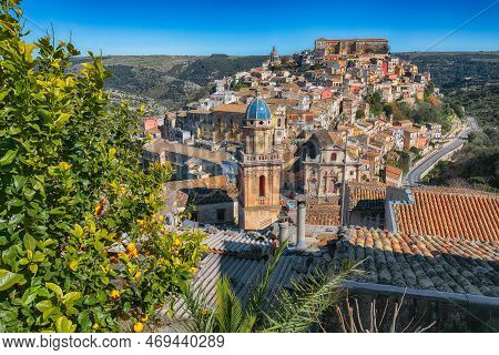 Sunrise At The Old Baroque Town Of Ragusa Ibla In Sicily. Historic Center Called Ibla Builded In Lat