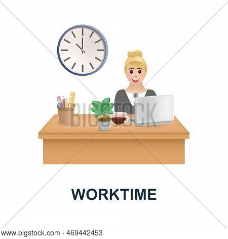 Worktime Icon. 3d Illustration From Work Place Collection. Creative Worktime 3d Icon For Web Design,
