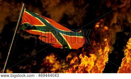 Flag Of Novorossia On Burning Fire Backdrop - Hard Times Concept - Abstract 3d Illustration