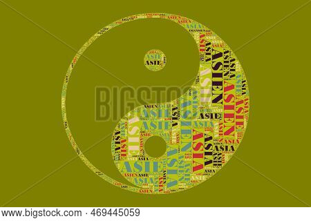 The Words 'asien, Asia, Asie, ' As Word Art, Word Cloud, Tag Cloud In Different Languages With Copy 