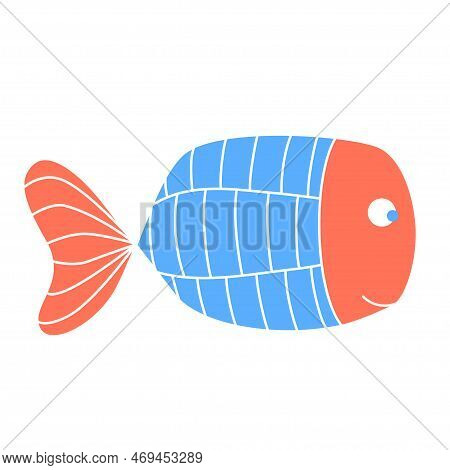 Funny Aquarium Fish Character. Abstract Hand Drawn Fish With High Front Silhouette. Colorful Fantasy
