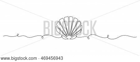 Continuous One Line Drawing Of Open Oyster Shell. Seashell Symbol And Banner Of Beauty Spa And Welln