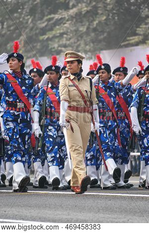 Indian Lady Police Officers Preparing For Taking Part In The Upcoming Indian Republic Day Parade At 