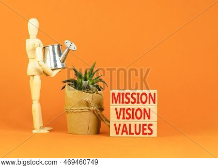 Mission Vision Values Symbol. Concept Words Mission Vision Values On Wooden Blocks On A Beautiful Or