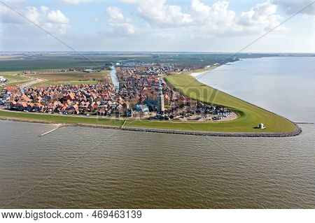 Aerial From The Traditional Village Hindeloopen At The Ijsselmeer In The Netherlands
