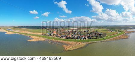 Aerial Panorama From The Village Gaast At The Ijsselmeer In The Netherlands