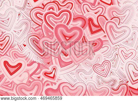 Valentines Day Greeting Card Template Or Background With Hearts And Line Ornament. Retro Fashion Hip