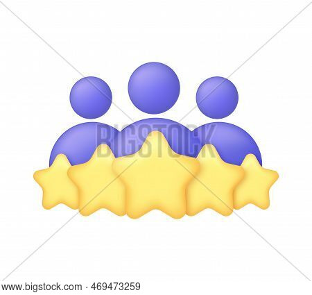 3d People With Stars. Consumer Or Customer Feedback Score, Satisfaction Level And Criticism Concept.