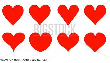 Red Hearts Icons Set.set Of 12 Hearts Of Different Shapes For Web. Heart Icon Collection On White Ba