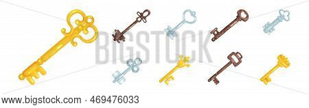 Golden, Silver And Copper Key As Device For Closing And Opening Door Vector Set