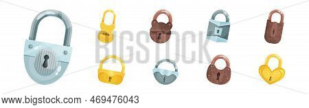 Padlock With Keyhole As Security Mechanism Vector Set