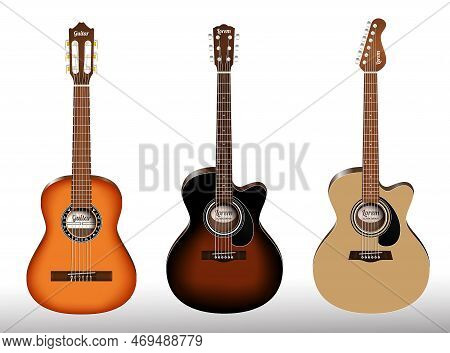 Acoustic Classic Guitars Isolated On White Background.