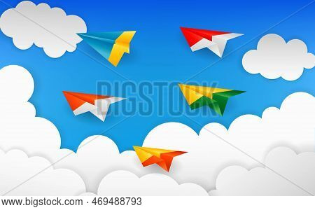 Paper Plane Origami With White Cloud Isolated
