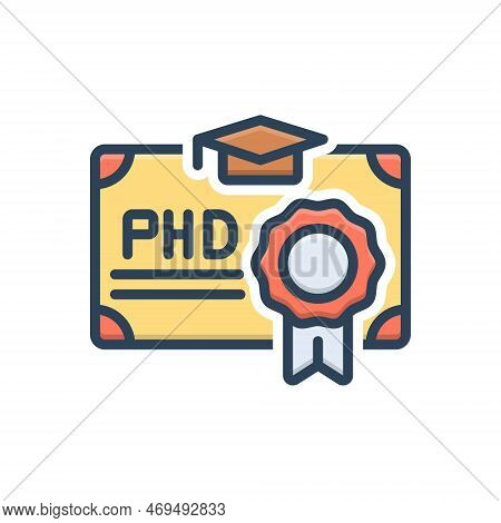 Color Illustration Icon For Phd Graduate Cap Academy Certificate Certification Postgraduate Educatio