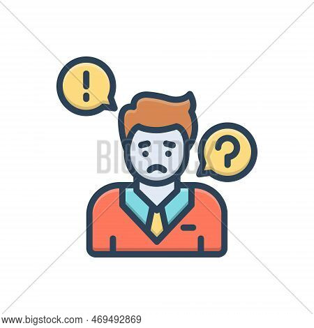 Color Illustration Icon For Concern Care Boy Question Think Character Experssion Anxious Uneasy Care