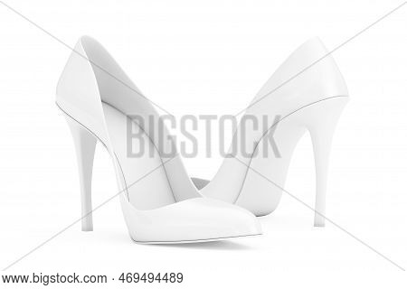 White High Heels Wooman Shooes In Clay Style On A White Background. 3d Rendering