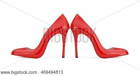 Red High Heels Wooman Shooes On A White Background. 3d Rendering