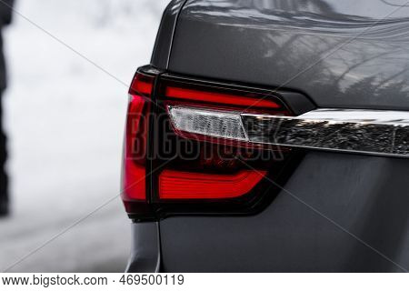 Led Red Taillight. Closeup Tail Light Of A Modern Car. Rear Light Of A Car.