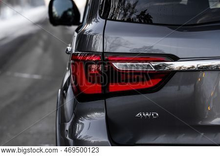 Led Red Taillight. Closeup Tail Light Of A Modern Car. Rear Light Of A Car.