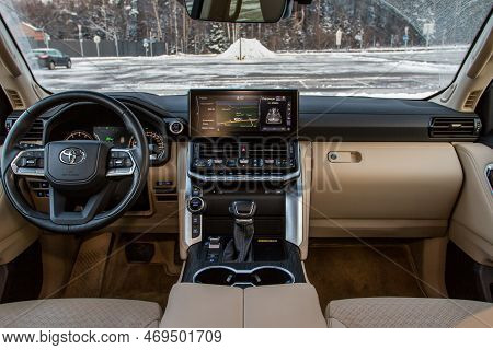 Moscow, Russia - December 11, 2021 Toyota Land Cruiser 300 (j300), General Interior View. Full-size 