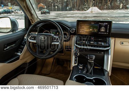 Moscow, Russia - December 11, 2021 Toyota Land Cruiser 300 (j300), General Interior View. Full-size 