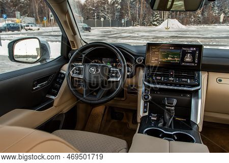 Moscow, Russia - December 11, 2021 Toyota Land Cruiser 300 (j300), Interior View. Full-size Modern C