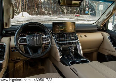 Moscow, Russia - December 11, 2021 Toyota Land Cruiser 300 (j300), Interior View. Full-size Modern C