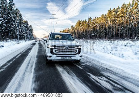 Moscow, Russia - December 11, 2021 Toyota Land Cruiser 300 Premium (j300), Modern Suv. Exterior Fron