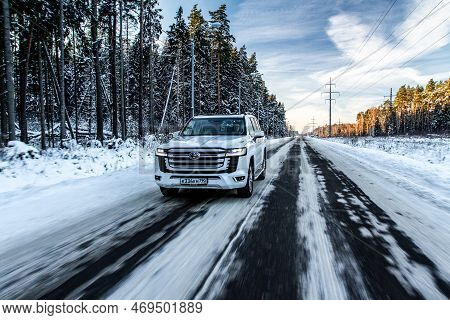 Moscow, Russia - December 11, 2021 Toyota Land Cruiser 300 Premium (j300), Modern Suv. Exterior Fron