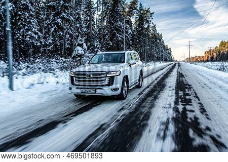 Moscow, Russia - December 11, 2021 Toyota Land Cruiser 300 Premium (j300), Modern Suv. Exterior Fron