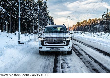 Moscow, Russia - December 11, 2021 Toyota Land Cruiser 300 Premium (j300), Modern Suv. Exterior Fron