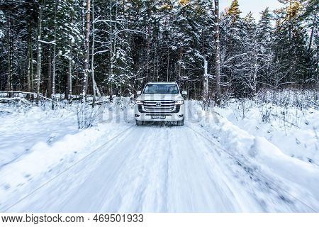 Moscow, Russia - December 11, 2021 Toyota Land Cruiser 300 Premium (j300), Modern Suv. Exterior Fron