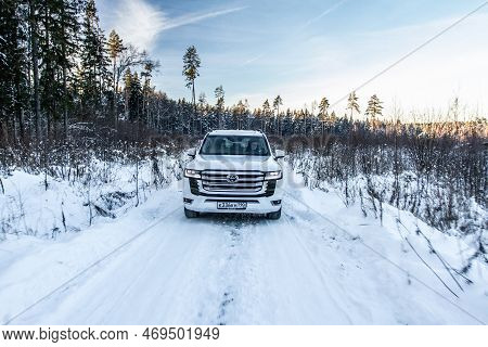 Moscow, Russia - December 11, 2021 Toyota Land Cruiser 300 Premium (j300), Modern Suv. Exterior Fron