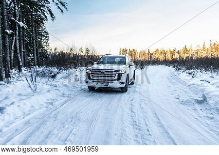 Moscow, Russia - December 11, 2021 Toyota Land Cruiser 300 Premium (j300), Modern Suv. Exterior Fron