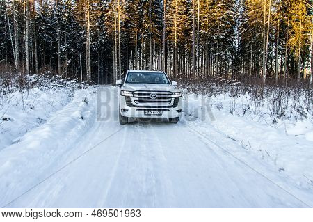 Moscow, Russia - December 11, 2021 Toyota Land Cruiser 300 Premium (j300), Modern Suv. Exterior Fron
