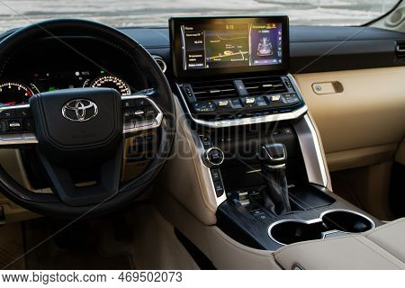 Moscow, Russia - December 11, 2021 Toyota Land Cruiser 300 (j300), General Interior View. Full-size 