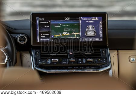 Moscow, Russia - December 11, 2021 Toyota Land Cruiser 300 (j300), Interior View. Interior Close Up 